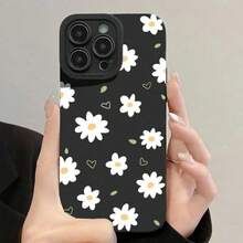 Perforierte Kante Herz Blume bemalte Handyhülle für Samsung S25 Ultra 5G Hülle S24 FE S23 Plus S22 A56 A54 A53 A52 A36 A16 Cover - Schwarz - Übersicht 2