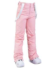 Women's Insulated Ski Pants Set, Men's Winter Ski Pants With Detachable Suspenders, Suitable For Outdoor Activities, Skiing Equipment, Warm Clothing, Sports Style Pants, Reinforced Structure, Functional Snow Suspenders, Durable Snow Gear, Thick, Breathable Ski Wear - 粉色 - 查看 8