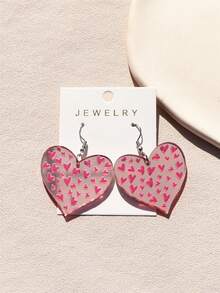 1 Pair Women's Valentine's Day Pink Small Heart Print Mirror Heart Shaped Acrylic Earrings, Sexy & Cute, Creates Gentle Ambiance - Multicolor - View 7
