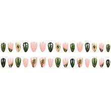 30 Pieces/Set 3D Three-Dimensional Dripping Oil Gilt Butterfly Wing Manicure, Wearing Nail Almond Nail, Fashionable Women's Fake Nail Patch - Màu xanh Ô liu - Xem 6