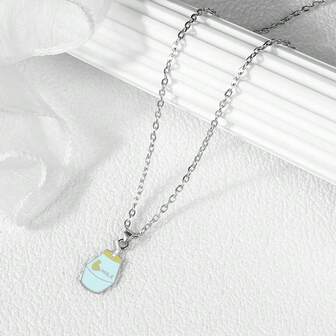 1Pc Lovely Cartoon Milk Bottle Enamel Pendant Necklace Fashion Gold Silver Color Clavicle Chain For Women Girls Cute Jewelry Gift