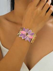 1pc Fashionable Enamel Leaf Decor Bracelet For Women, Suitable For Daily, Party, Holiday Gift - 1 Bracelet - View 3