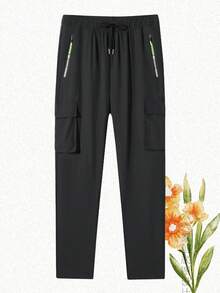 男士休闲印花拉链运动裤，运动时尚，春夏款 - 黑色 - 查看 2