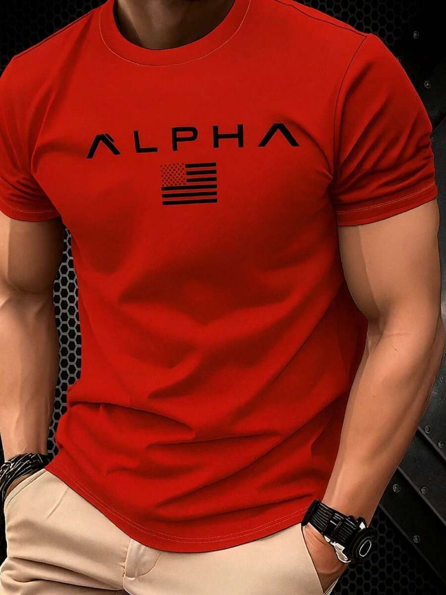 Camiseta casual transpirable para hombre manga corta diseño gráfico personalizado estampado de logo minimalista moda urbana comodidad y estilo en una prenda esencial para el guardarropa masculino - Rojo - Ver 1