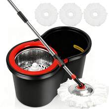 Spin Mop And Bucket With Wringer Set, 360°Rotating Head Mop Bucket System, Replacement Mop Heads For Floor Cleaning (Black & Red) - màu đen - Xem 11