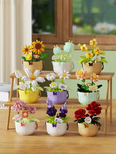Mini Bouquet Bonsai Tree Toy Building Block Sets, DIY Simulation Plant -Series Block Toys, Toys Blocks For Home Office Decorative Ornaments, Acrylic Dust Cover Blocks, Bouquet Set, Suitable For Adults,Birthday Gifts,Christmas Toys,Halloween