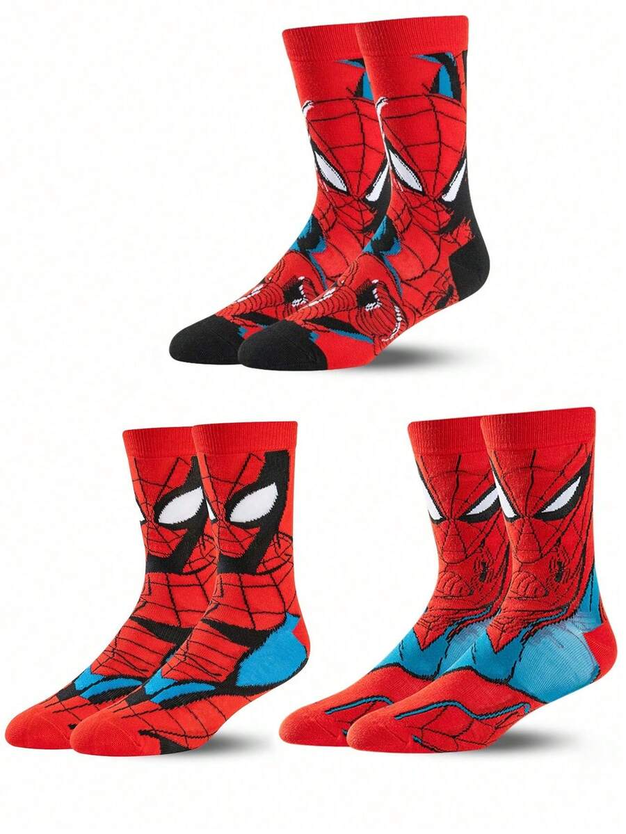 Marvel 3 đôi tất siêu anh hùng Người Nhện  chính hãng, tất hoạt hình quà tặng Giáng sinh và Năm mới cho nam giới, tất nhân vật sáng tạo và thú vị. - Nhiều màu - Xem 1