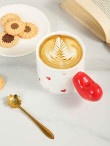 1pc Ceramic Mug With Heart-Shaped Handle, Cute Ins Style Coffee/Tea Cup, Suitable For Home, Office, Gift - Multicolor - View 5