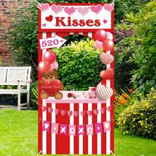 1 peça de banner para fotos de Dia dos Namorados com balões - Cenário romântico de poliéster com corações vermelhos, ideal para casamentos, chás de panela, aniversários e festas de noivado - Decoração versátil para as festas de primavera, para uso interno e externo. - Multicolorido - Ver 12