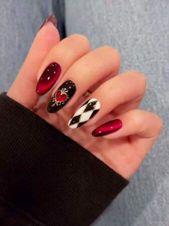 24 Pieces Of Mid-Length Almond Shape Foreign Trade Sweet Cool Black Purple Smudge Starlight Fake Nail Patch Set Is Suitable For Girls To Wear 1 Jelly Glue 1 Nail File For Daily Work And Dating