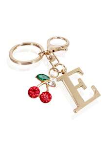 1pc High-End Elegant Gold Letter Keychain, Letter A-Z Three-Dimensional Pendant,Pair With Rhinestone Cherry Pendant, Fashionable Alloy Keychain Ring, Backpack Charm Car Keychain, Perfect Accessory For Women's Daily Use, Couple Gift, Classic And Simple Keychain, Decoration, Bag Accessories, Suitable For Giving To Friends, Family, Lovers, Girlfriends, Important Gifts, Holiday Souvenirs,Birthday Gifts, Christmas Gifts