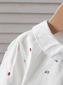 女童翻领长袖薄款T恤，春季款 - 白色 - 查看 4