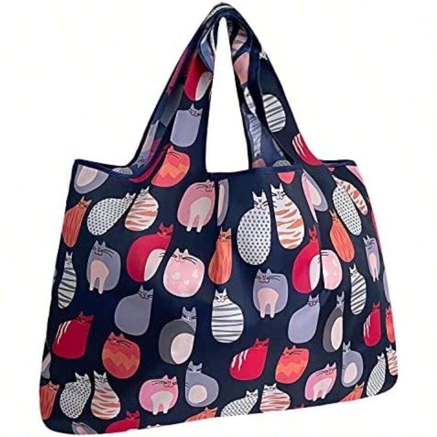 allydrew Bolsa grande plegable de nailon reutilizable, estampado de leopardo(Gatitos elegantes) - Multicolor - Ver 1