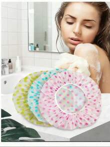 3/6 piezas Gorros de ducha impermeables unisex, reutilizables, elásticos y duraderos, para bañarse, protección contra humos de cocina y limpieza del hogar, regalo del Día de San Valentín - Multicolor - Ver 4