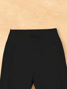 女童高腰交叉针织喇叭裤儿童新款秋季瑜伽打底裤喇叭长裤户外运动裤 - 黑色 - 查看 6