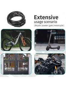 1pc Leather Strap Chain Combination Lock, 4-Digit Password Lock For Bicycle, Mountain Bike, Electric Bike, Steel Cable Chain Bike Anti-Theft Lock - Multicolor - View 2
