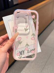 Rose Painted Large Hole Minimalist 2-In-1 Pink Edged Shockproof Thick Phone Protective Case Compatible With IPhone 16/11/16 Pro/16 Plus/16 Pro Max/16e/15 Pro Max/13/14/12/XS/XR, 15 Pro Max, 12 Pro Max, 13 Pro Max, 14 Pro Max, 13, 11, 12P, 14, P11 Soft Shell, P12 Anti-Drop, XS.XR Phone Case Cover - Pink - View 1