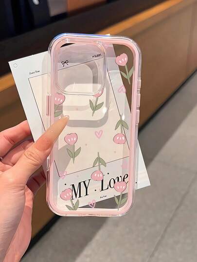 Rose Painted Large Hole Minimalist 2-In-1 Pink Edged Shockproof Thick Phone Protective Case Compatible With IPhone 16/11/16 Pro/16 Plus/16 Pro Max/16e/15 Pro Max/13/14/12/XS/XR, 15 Pro Max, 12 Pro Max, 13 Pro Max, 14 Pro Max, 13, 11, 12P, 14, P11 Soft Shell, P12 Anti-Drop, XS.XR Phone Case Cover