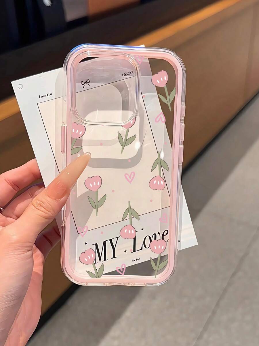 Rose Painted Large Hole Minimalist 2-In-1 Pink Edged Shockproof Thick Phone Protective Case Compatible With IPhone 16/11/16 Pro/16 Plus/16 Pro Max/16e/15 Pro Max/13/14/12/XS/XR, 15 Pro Max, 12 Pro Max, 13 Pro Max, 14 Pro Max, 13, 11, 12P, 14, P11 Soft Shell, P12 Anti-Drop, XS.XR Phone Case Cover - Pink - View 1