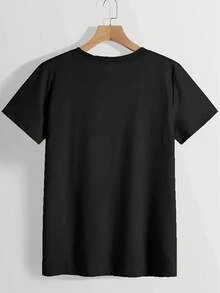 Camiseta de algodón puro para mujeres - Top suave para uso diario y fiestas con cuello redondo, camisa casual de ajuste holgado para mujeres, blusa de verano transpirable - Esencial de uso diario lavable a máquina, camisetas para damas - Negro - Ver 2
