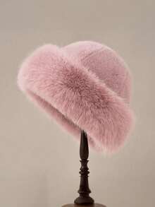 1pc Women's Luxury Fluffy Hat, Large, Thick Fluffy Trim, Warm Ear Cover, Versatile Winter Accessory, Elegant Holiday Gift Winter Outfits - Black - View 4