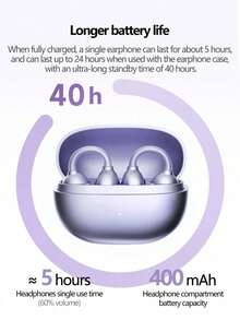 Lenovo EA410 True Wireless Bluetooth Headset Air Bone Conduction Non-In-Ear Open Ear Clip Sports Running Ear Hook Chinese Packaging - Purple - View 2