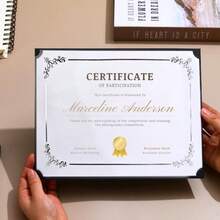 A4 PU Certificate Holder + Certificate Insert Set, Random Pattern, Thick Waterproof Cover, Office Stationery Document Storage