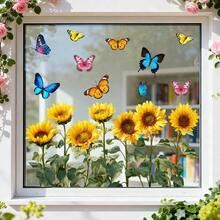 1/3pcs Spring Tulip Sunflower Wild Flower Stickers, Colorful Butterfly Static Cling Window Film, Suitable For Home Living Room Glass Door Decor, Anti-Collision Window Sticker, Reusable, Waterproof, Seasonal Holiday Decor PVC Film - Multicolor - View 7