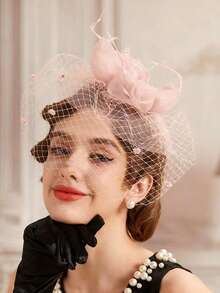 1件迷人的20/50年代风格泡泡帽，茶会头饰，带面纱，适合女孩和女士