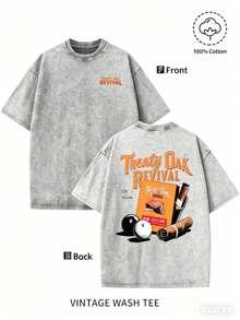 Men'S Bold "TREATY OAK REVIVAL" Print T-Shirt, Casual Round Neck Short Sleeve, 230g Washed Cotton, Summer High Quality Casual Sportswear, Comfortable And Breathable, Machine WashableNew Unisex T-Shirt - Xám - Xem 11