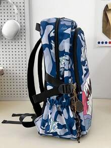 New Durable Lightweight Portable Classic Casual Fashionable Comfortable Spacious Shark Pattern Backpack, Suitable For Various Occasions (Without Pendant) - Blue - View 3