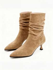 Extensible alto pull bajo estilo heap heap botas puntiagudas zapatos de mujer multifunción otoño invierno sexy tacones altos se puede combinar con puntiagudas jeans plisado botas - Caqui - Ver 5