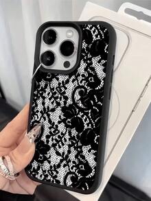 1pc Black Lace Flower Textured Matte Anti-Fall TPU Fashionable Phone Protective Case Compatible With IPhone 16, 15, 14, 13, 12, 11, 17 Pro Max
