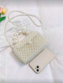 New Classic Fashion Handmade Beaded Woven Bag Elegant Handbag Exquisite Fashion Pearl Chain Shoulder Crossbody Bag Suitable For Going Out For A Date Music Festival Dinner Dance Party, Elegant Pearl Bag - 白色 - 查看 4