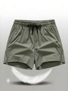 1 pièce Short de sport en soie glacée pour hommes/femmes, short bermuda pour la course, l'entraînement et la fitness, pantalon d'été pour l'extérieur et la plage - Militaire verte - Voir 2