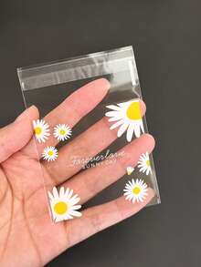 100个烘焙袋，自粘半透明雏菊花袋，DIY礼品卡装饰袋，“晴天”印花OPP袋，适用于派对、生日、婚礼和礼品包装，也适用于珠宝包装、情人节礼物、春季礼物和新年礼物包装 - 彩色 - 查看 3