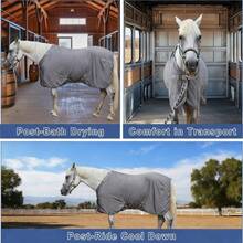 1件灰色冬季加厚羊毛马毯 - 保暖马匹外套，适合寒冷天气，配有可调节绑带