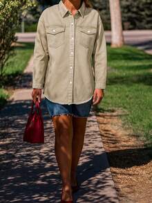 Women's Winter Street Style Oversized Frayed Denim Jacket With Elegant Shirt Collar