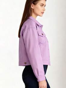 Chaqueta de mujer Novedades de la colección primavera: chaqueta vaquera morada holgada y corta para mujer Top informal vintage estilo Hong Kong Chaqueta vaquera morada holgada con cuello, botones en la parte delantera y bolsillos para mujer - Morado - Ver 6
