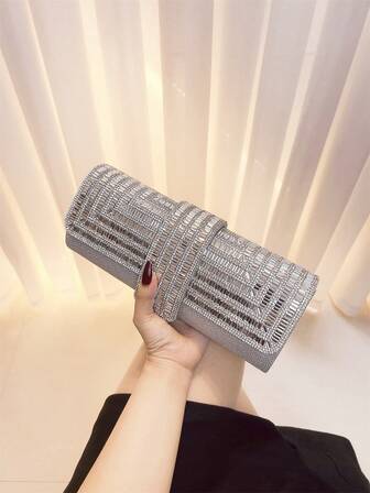 Silver Color Lady Women Evening Bags Acrylic Sequins Handbags Cover Open Female Rhinestones Clutch Bags