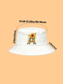 儿童白色彩色向日葵字母图案遮阳帽，26个字母可定制，时尚优雅多功能轻便防紫外线渔夫帽，适合作为生日/节日礼物，男孩/女孩户外日常、钓鱼、徒步旅行、休闲、上学等场合佩戴。 - 白色 - 查看 4