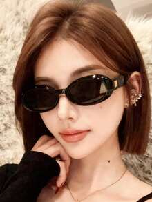 1 pieza Gafas de moda con montura ovalada, versátiles y adecuadas para la mayoría de los tipos de rostro, para uso al aire libre