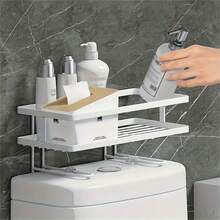 Space-Saving Over-The-Toilet Bathroom Shelf - Carbon Steel Storage Rack With Non-Punching Installation, Shampoo & Shower Gel Organizer, Modern Black Design For Compact Bathroom Organization, Bathroom Organizers And Storage Bathroom Accessories Bathroom Tools - Multicolor - View 3