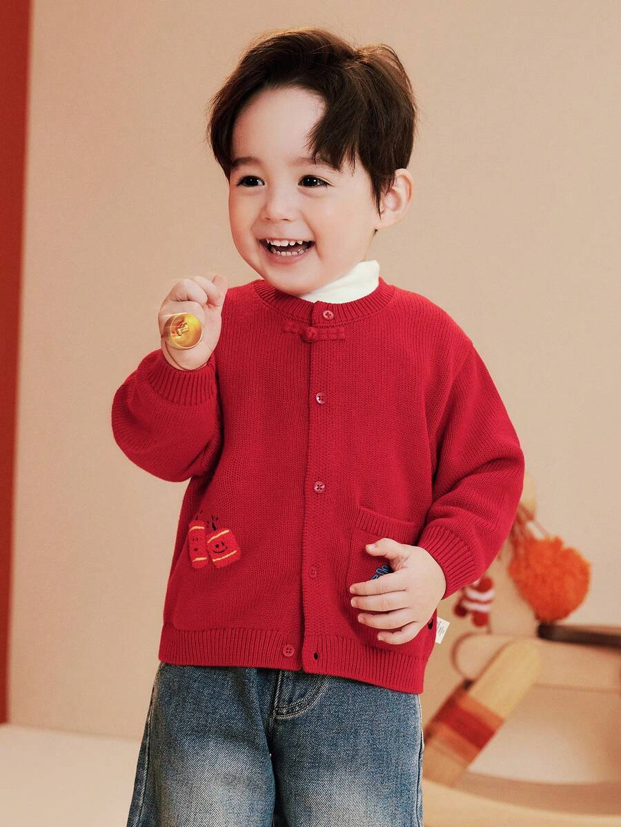 mini bala 儿童开衫联名款，2026秋冬新年新款中国风可爱针织衫