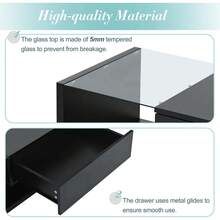 Tempered Glass Coffee Table, Wooden Cocktail Table With High-Gloss UV Surface, Modern 2-Tier Rectangle Center Table For Living Room, Black - 黑色 - 查看 6