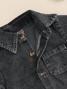 Mono vaquero para bebés, niños y niñas, color liso, manga corta, cuello vuelto, monos de verano con botones, monos casuales - Gris Oscuro - Ver 4