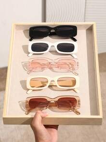 5副复古未来主义长方形时尚眼镜，女士款，适合户外活动、街头摄影、海滩度假和旅行，夏季必备配饰 - 粉色 - 查看 7