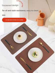 4件套仿皮餐垫 - 双面彩色方形餐垫，防水、可水洗、耐热，适用于室内/室外家居装饰和厨房，深棕色 - 棕色 - 查看 2