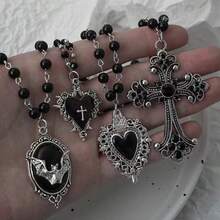 5件套复古时尚皮绳星星吊坠项链，男女通用，仿古银色，Y2K美学风格首饰