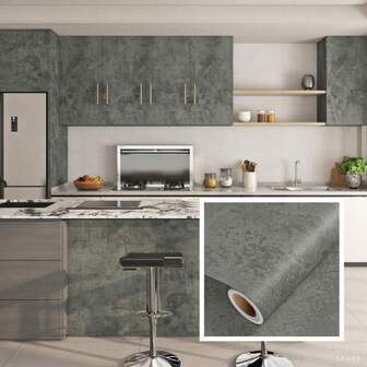 1 rolka ciemnoszarego, matowego papieru kontaktowego w stylu industrialnym, odklejanego i przyklejanego, 3D, sztuczny beton, wodoodporna, samoprzylepna tapeta winylowa, zdejmowane naklejki ścienne na blat, do sypialni, piwnicy, garażu, tła na sofę, szafek kuchennych, mebli do salonu, dekoracji wnętrz
